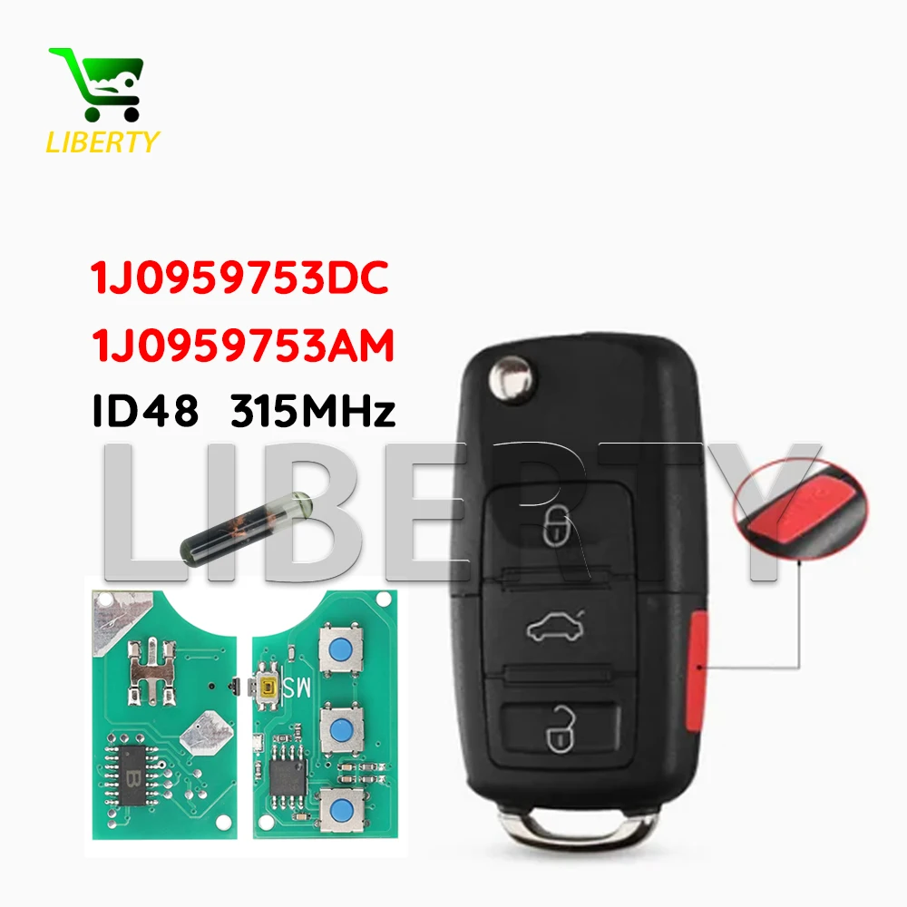 Liberty 4 Buttons Flip Remote Car Key Fob 315MHZ ID48 Chip 1J0959753AM / 1J0959753DC For VW Volkswagen Golf 2009 NBG92596263