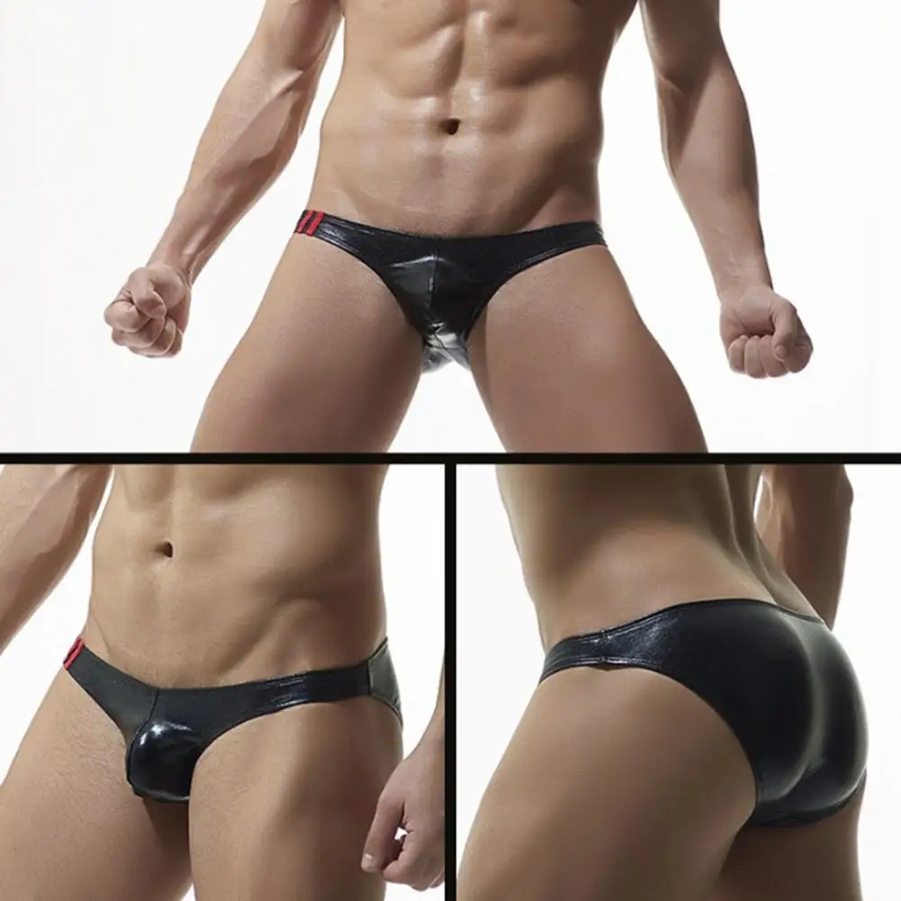 Imitation Leather Men Thongs Men's Low-rise Imitation Leather Briefs Sexy Tight Cut Thongs Comfortable Solid Color for Everyday