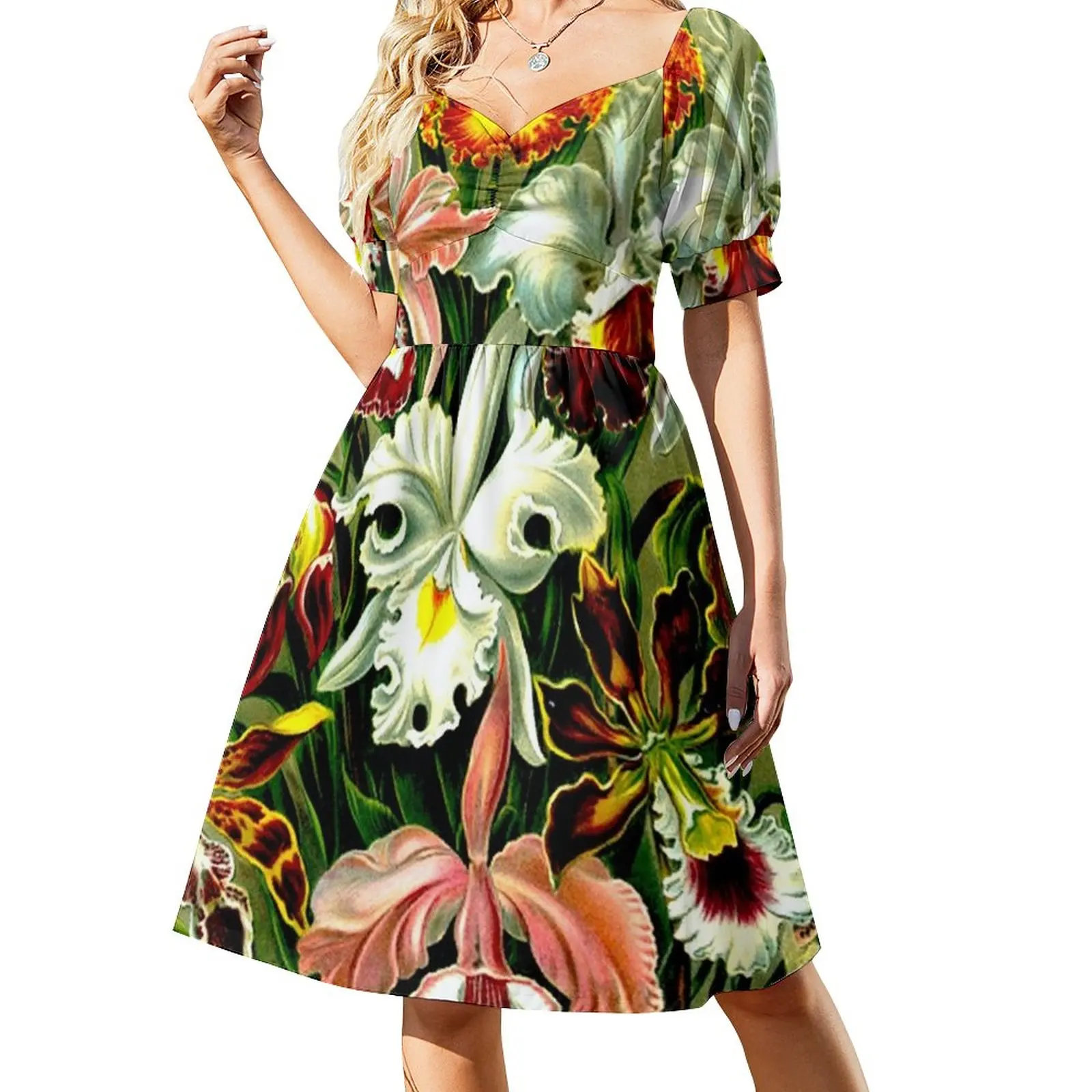 ORCHID FLOWER GARDEN; Vintage Art Print Sleeveless Dress luxury dress chic and elegant woman dress