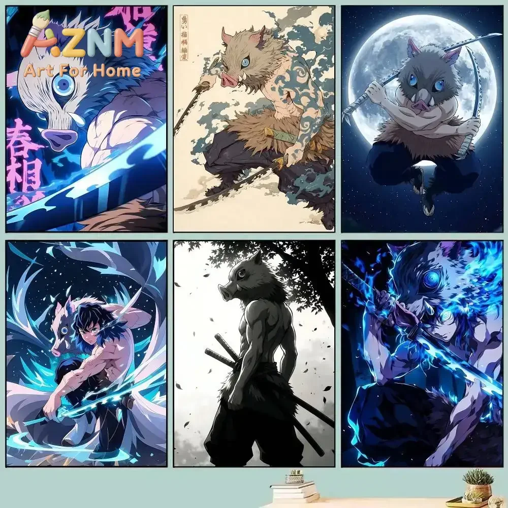 AZNM Demon Slayer Inosuke Hashibira Anime Canvas Wall Art Frameless Print Poster for Home Bedroom Living Room Wall Decor