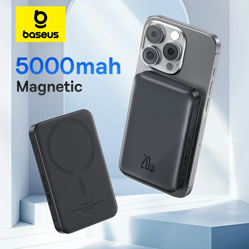 Baseus Mini  Magnetic Power Bank Fast Charging 5000mAh Wireless Charger 20W Wired Fast Charging For iPhone 16 15 14 Pro Max