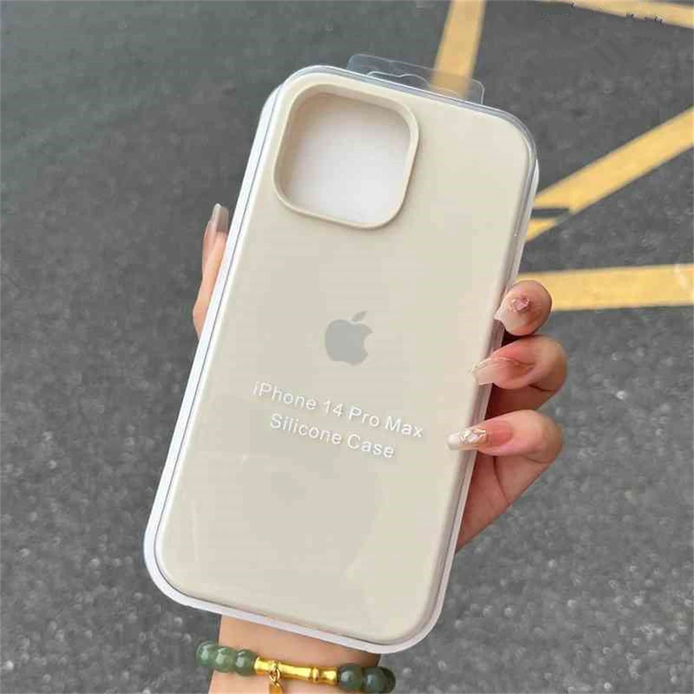 Funda de teléfono de silicona líquida suave Original Apple para iPhone 16 Plus 15 14 Pro Max protección a prueba de golpes logotipo completo cubierta sólida de caramelo