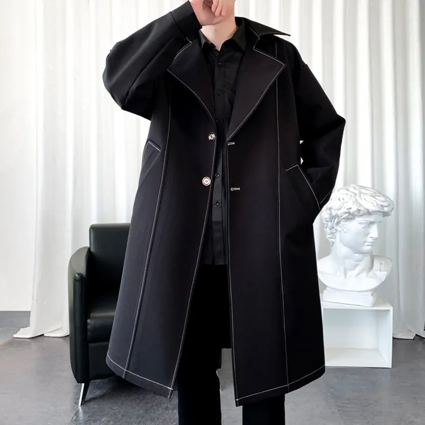 

Loose Men's Mid-Length Spring Autumn Korean Sle Windbreaker k Series Long Coat Casual Faionable Youth Outerwear