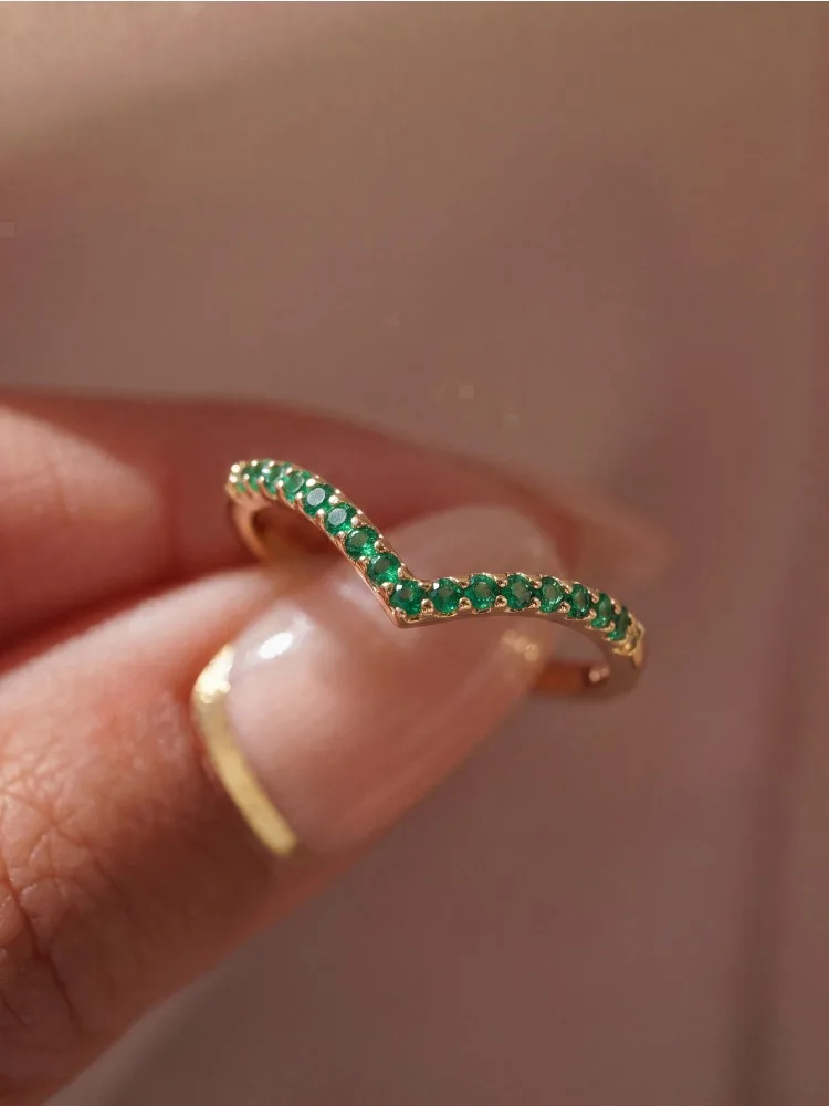925 Sterling Silver Classic V-shaped Shiny Full Colored Zircon Thin Ring For Women Anniversary Party High Quality Fine Jewelry