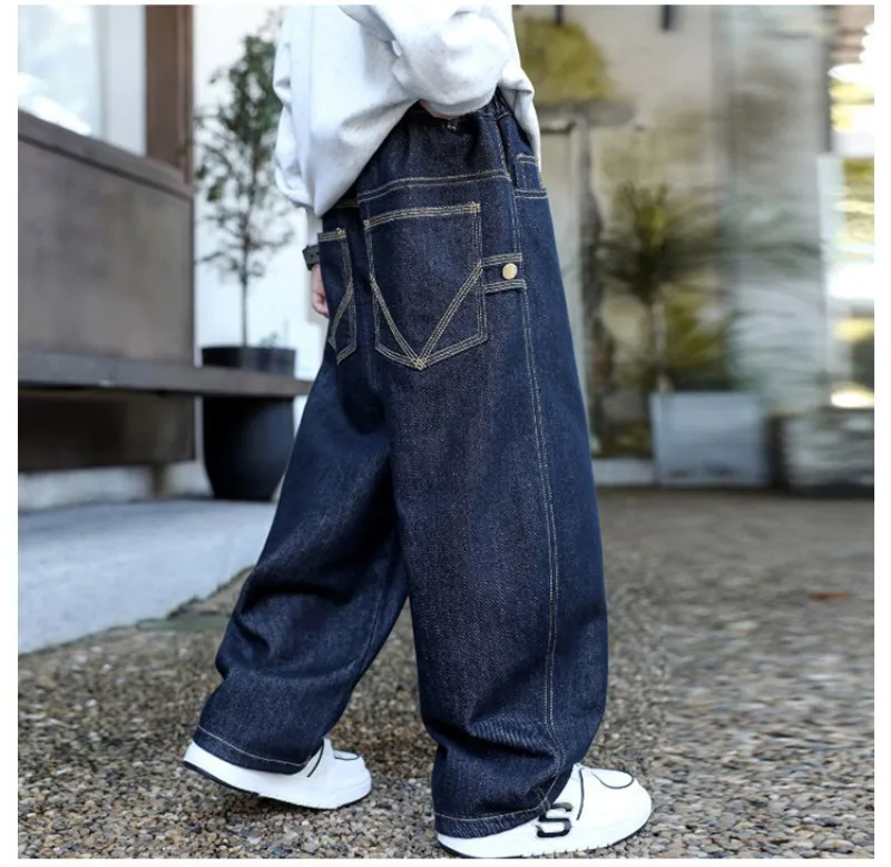 Herbst Kinder Jungen Jeans UNITIM 2026 Teenager Stilvolle Jungen Denim-Hosen Ins Lose Elastische Taille 4-14 Jahre Kinder Jungen Weite Hosen – Detail 9