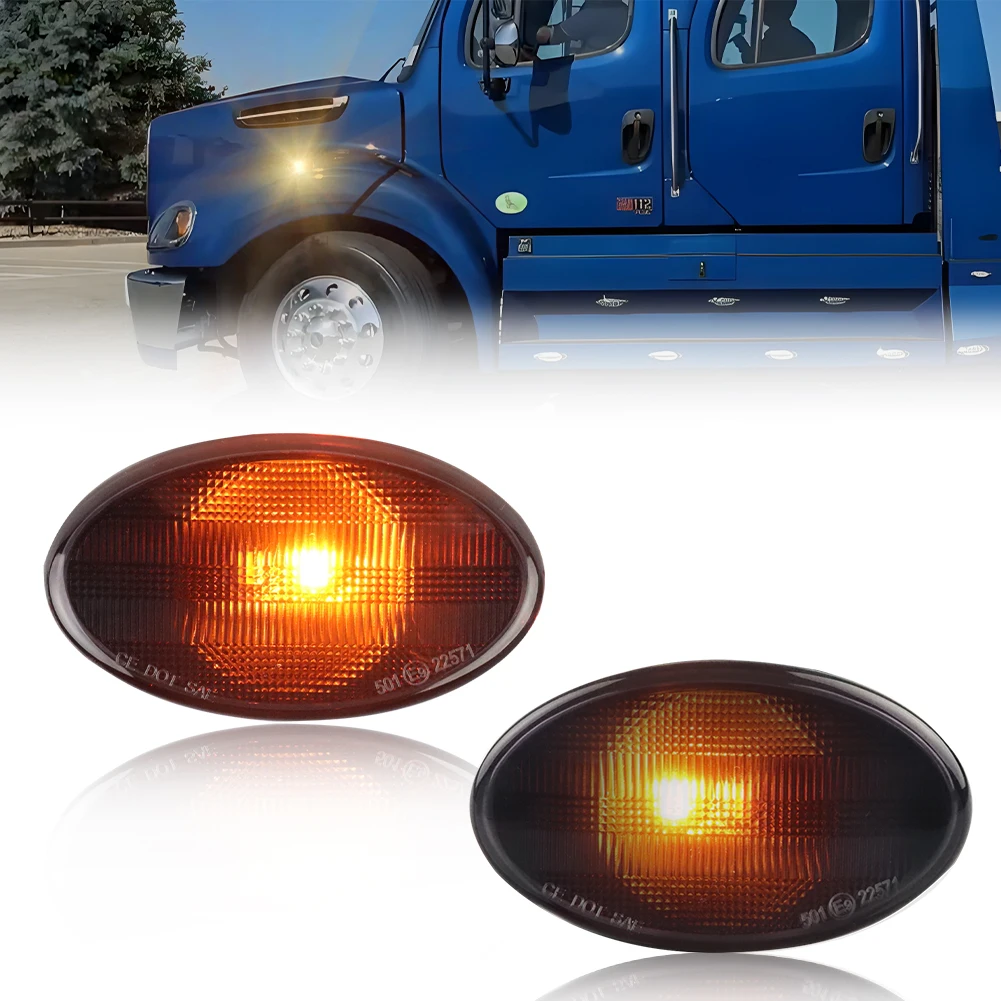 2Pcs Front Corner Fender Light Hood Side Marker Light W/LED For 2002-2022 Freightliner M2 106 112 2004-2012 Business Class M2