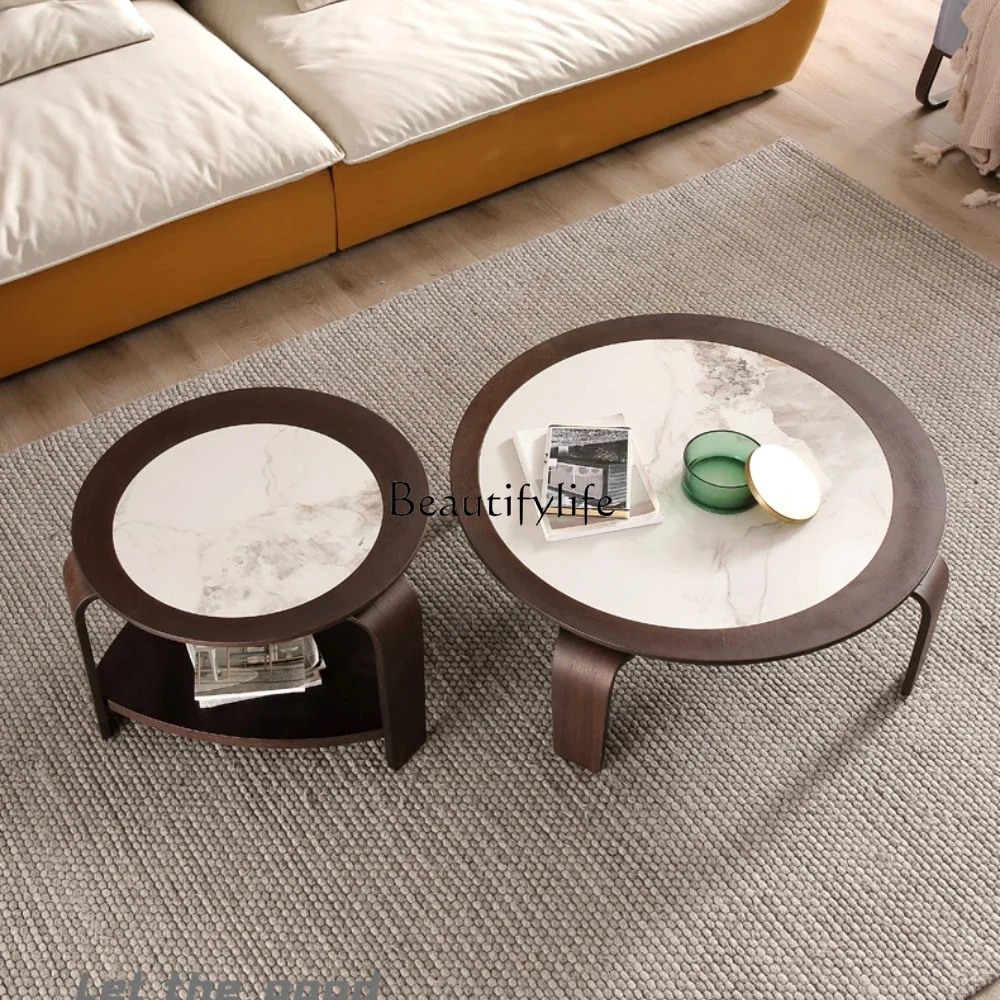 

13Nordic modern solid wood rock slab high and low coffee table combination home living room