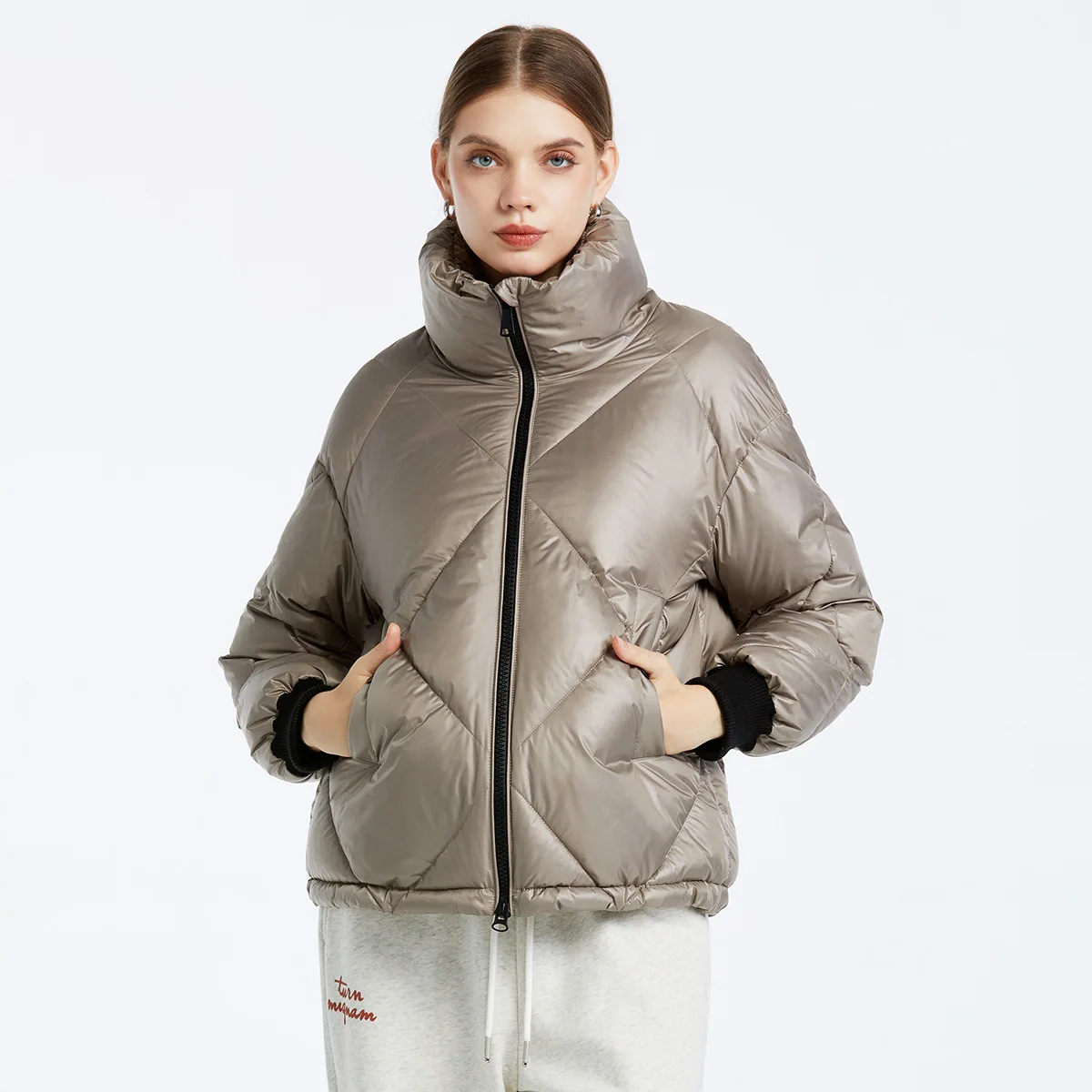 Veste coupe-vent en coton pour femme avec col montant, manteau épais pour femme, haut chaud à la mode, fermeture éclair, automne, hiver, nouveau, 2023