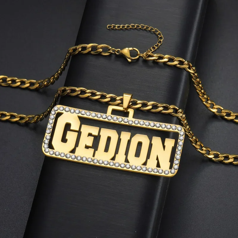 

Customized 7cm Name Necklace for Men Women Stainless Steel Personalized Shiny Zircon Name Big Pendant Christmas Jewelry Gift