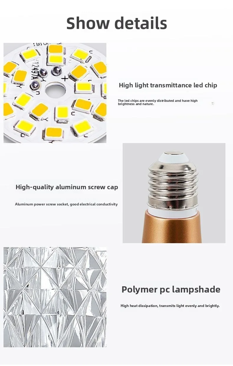 Modern Acrylic Diamond-Cut E27 E14 LED Bulb Chandelier Warm White Light cold 4000k Plug-in Hanging Lamp for Living Room Decor