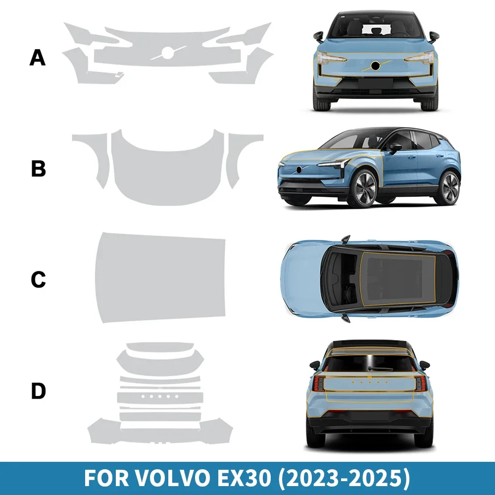 

For Volvo EX30 2023 2024 2025 Car Paint Protection Film Transparent TPU Body Sticker Anti Scratch Repairable Film