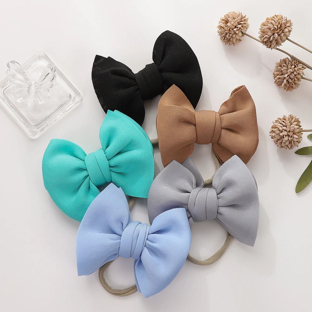 Solid Puff Big Bow Headband Air Layer Elastic Nylon Hair Bands Toddler Baby Boy Girl Headwraps Fashion Kids Accessories