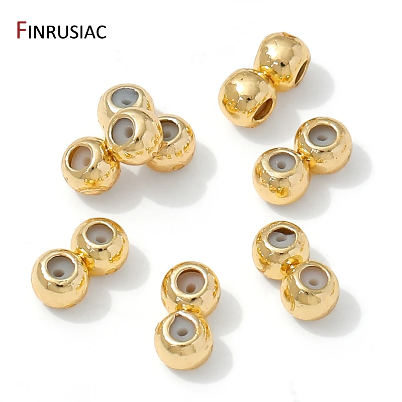 14K Gold Plated Brass Double-Bead with Silicone Inserts,Positioning Adjustment Spacer Beads For DIY Necklace Making Accessories