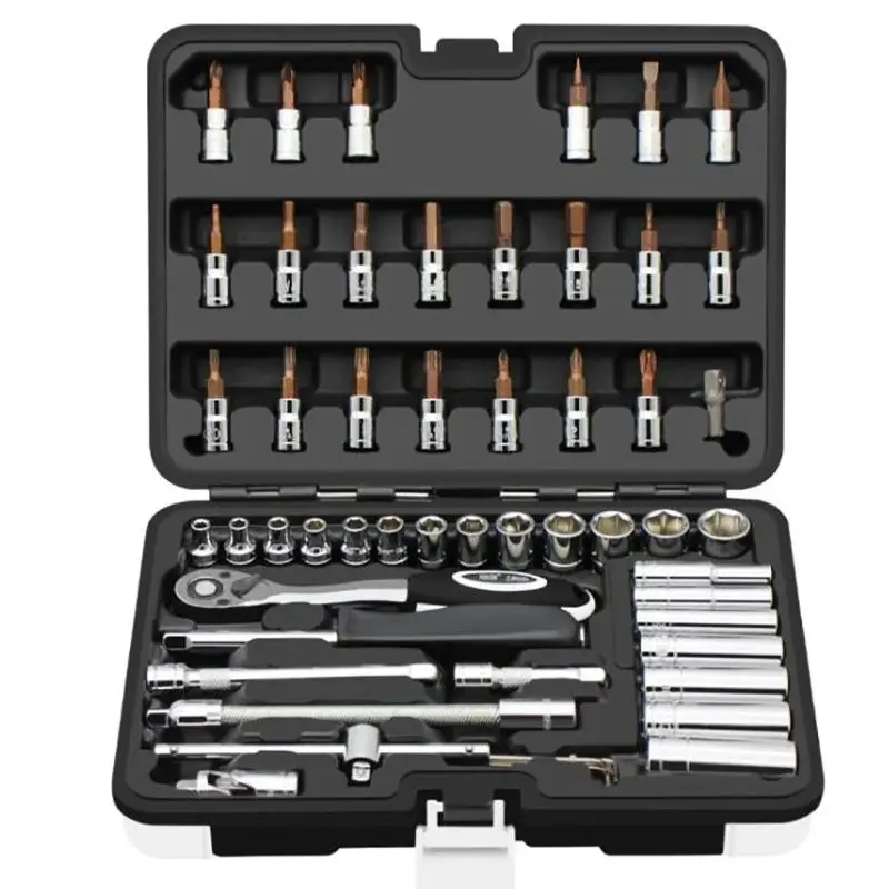 53PCS/Set Mechanics Tools Kit 1/4-Inch Socket Ratchet Wrench Combination Tools Kit for Auto Repairing with Storage Case