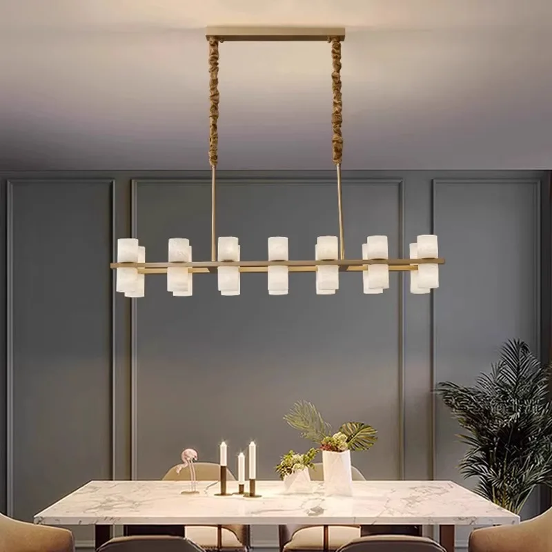 all-copper chandelier natural marble living room headlights villa bedroom study tea room simple creative lam