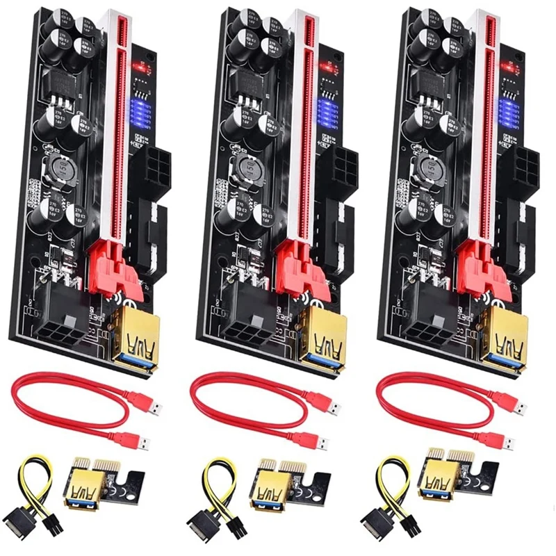 

1X To 16X Pcie Adapter For GPU Mining Rig 4 Solid Capacitors Powered Pcie Extender With USB Cable Pcie Riser 3-Pack