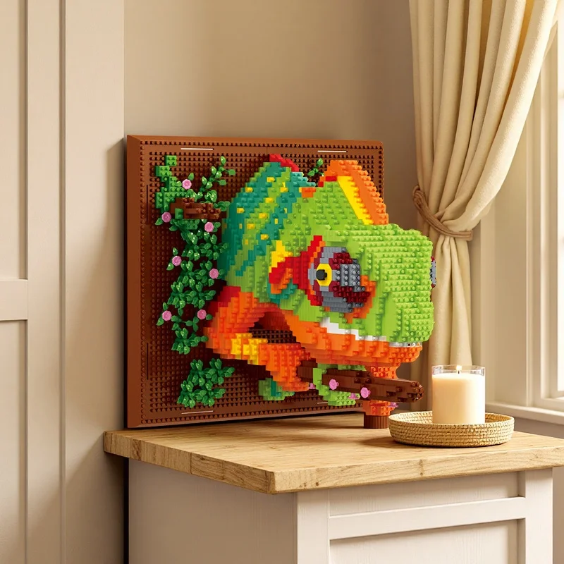 Chameleon Building Block Toy, Can Be Wall-Mounted or Placed on a Desk, Assembly Fun for Adults, Valentine's Day, Birthday Gift