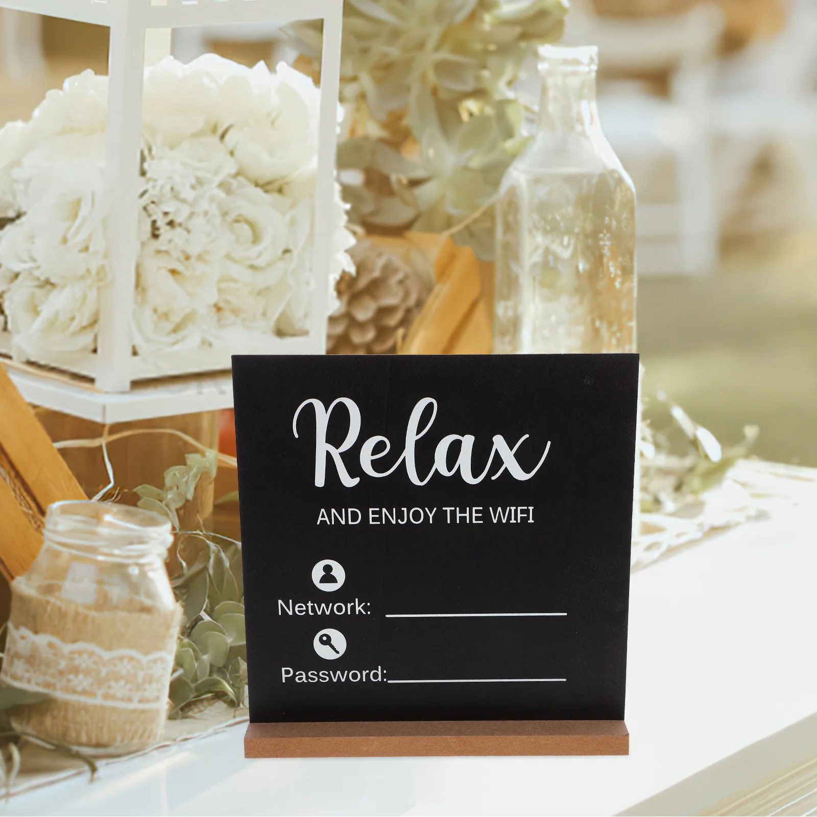 

Wood WiFi Blackboard Sign for Home Desk Hotel Guest Room Wireless Network Elegant Display Board WiFi Blackboard