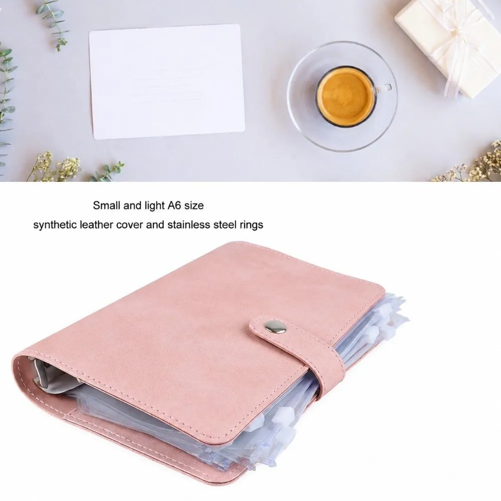 A6 Leather Shell Binder Notebook Rectangle Shape Multiple Pockets Zipper Pocket Inserts Removable Sheets A6 Size