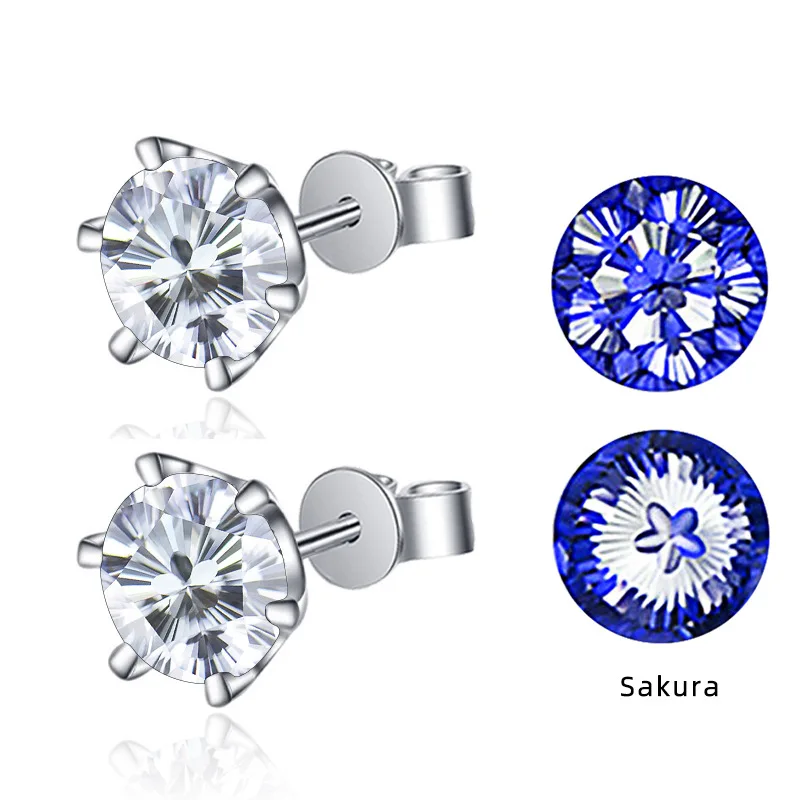 

2ct/pair Classic Moissanite Diamond Round Special Cut PassTester D Color High Quality Stud Earrings for Women Birthday Gifts