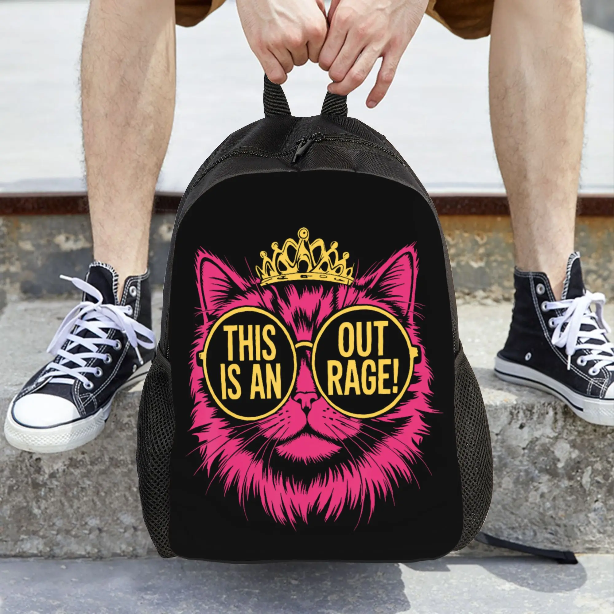 This is an Outrage Funny Princess Cat Backpack  Trekking Backpacks Boy Girl Custom Breathable School Bags Streetwear Rucksack