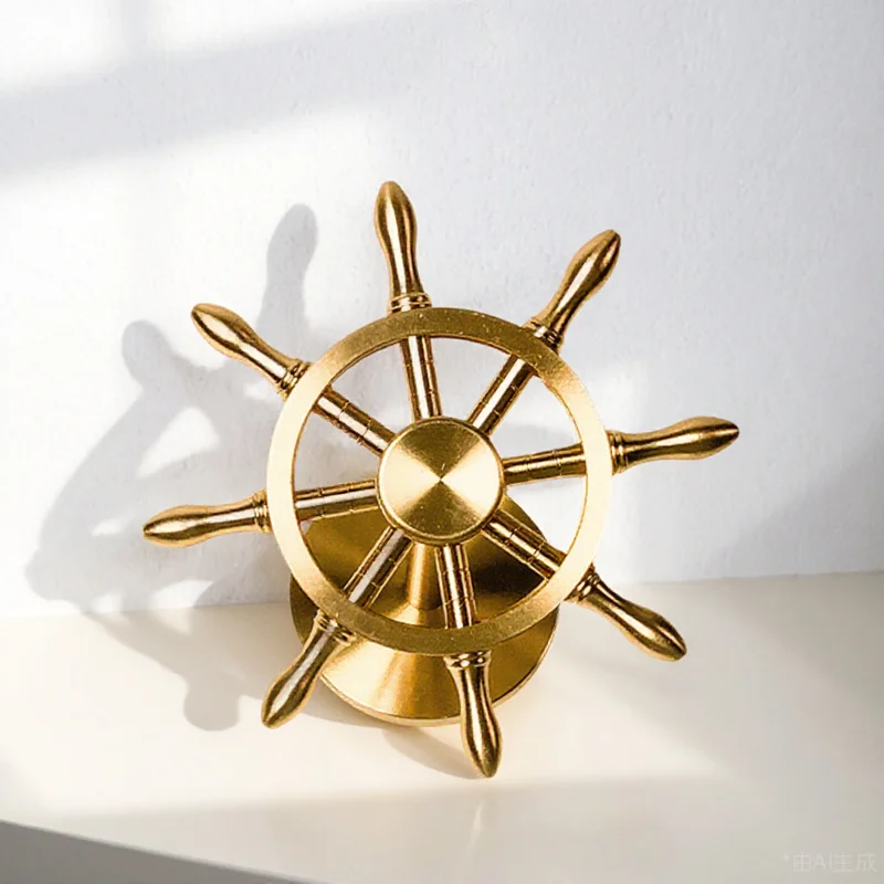 

Brass Decor Marine Rudder Ornament Desktop Mediterranean Craft Vintage Style Creative Home Decoration Small Marine Rudder Brass