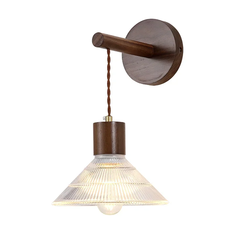 Medieval bedroom bedside wall lamp Nanyang style American retro walnut bedroom glass cable creative personalized lamp
