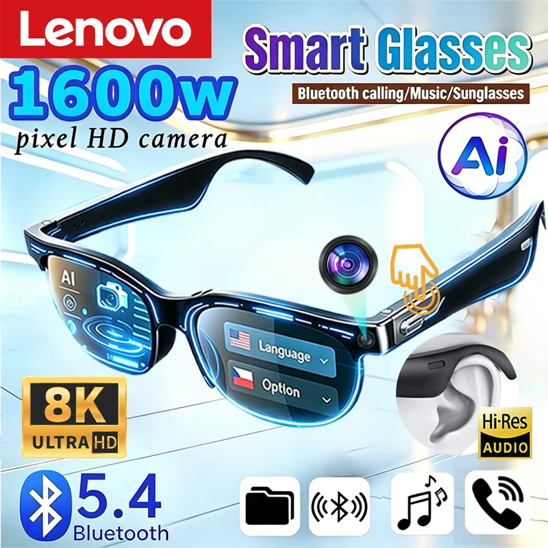 

Lenovo Smart Glasses AI Translation Bluetooth Conversation Recording Listening To Music Smart Sunglasses for Men Women 2026 New