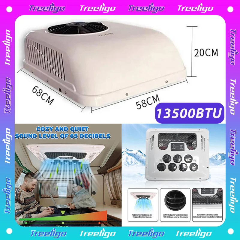

Treeligo 13500BTU 12V Fast Cooling Electric Car Truck rooftop Parking Air Conditioner For Camper RV Motorhome Caravan Tractor