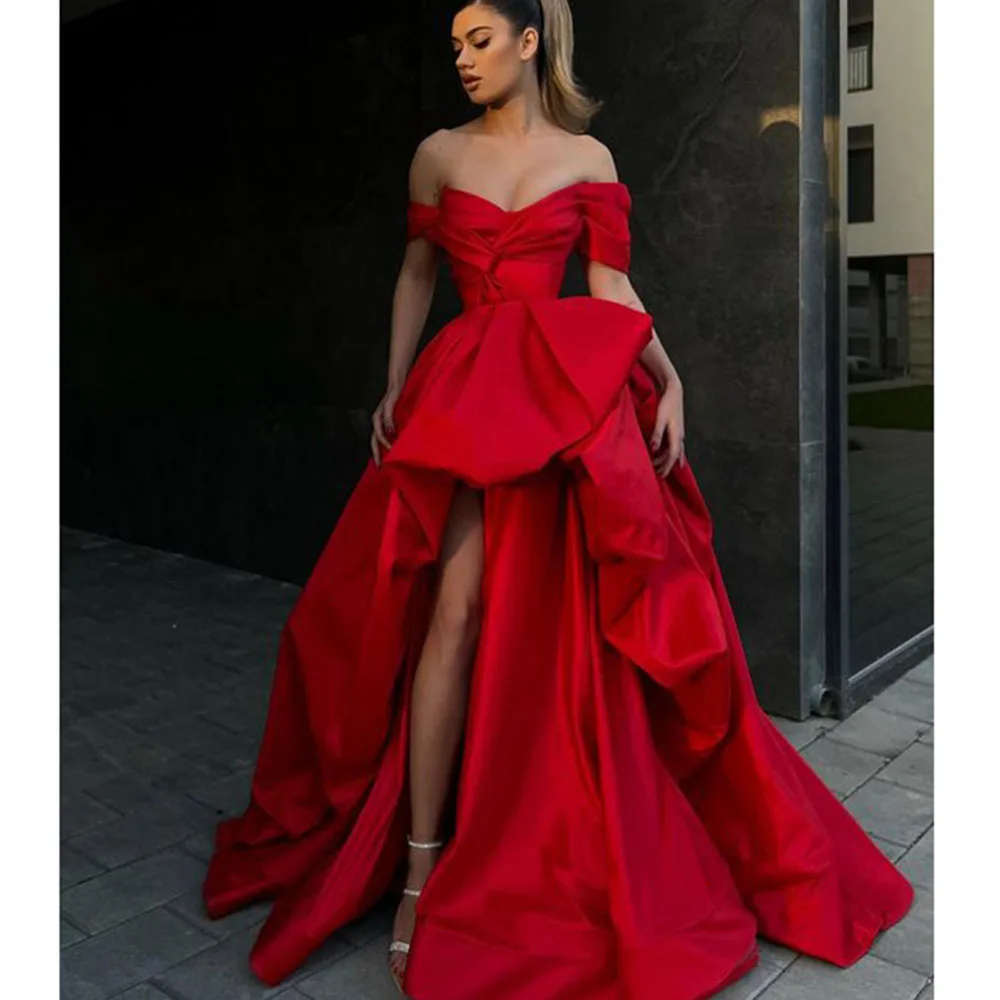 Exquisite Red Evening Party Dresses Sweetheart off the Shoulder Floor Length Asymmetrical High End Women Prom Banquet Gowns