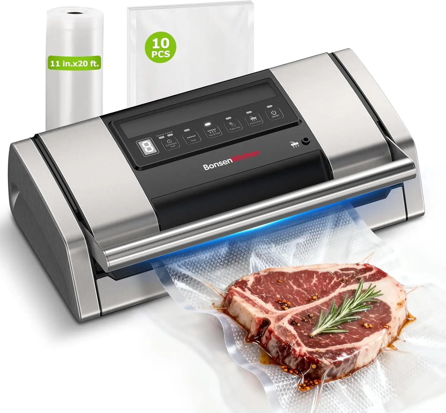

Easy-Lock Vacuum Sealer for Food, Built-in Cutter & Bag Storage, Sous Vide & Meal Prep, 1 Roll + 10 Bags, Silver