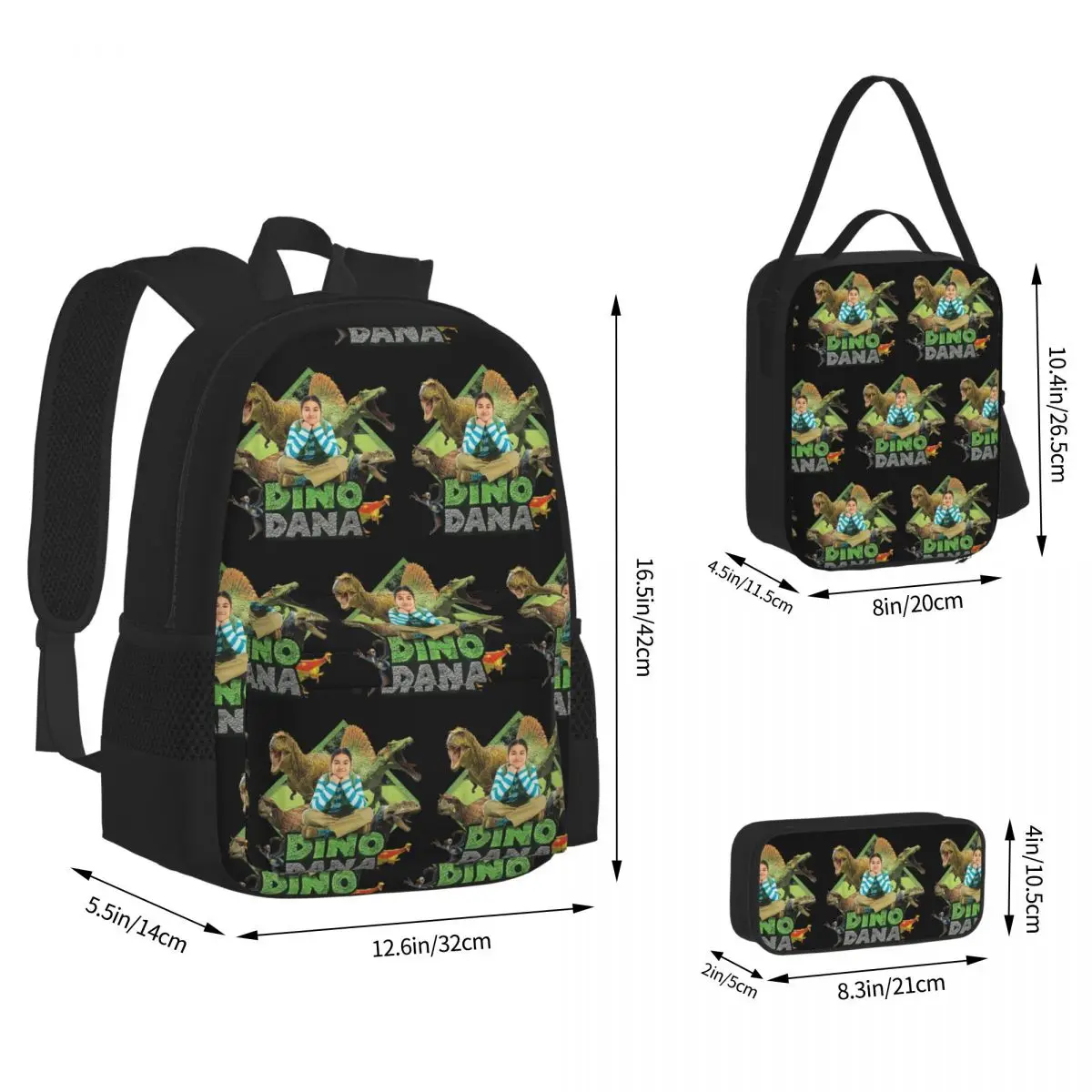 Dino Dana Real Backpacks Students Bookbag School Bags Kids Rucksack Lunch Bag Pen Bag Three-Piece Set