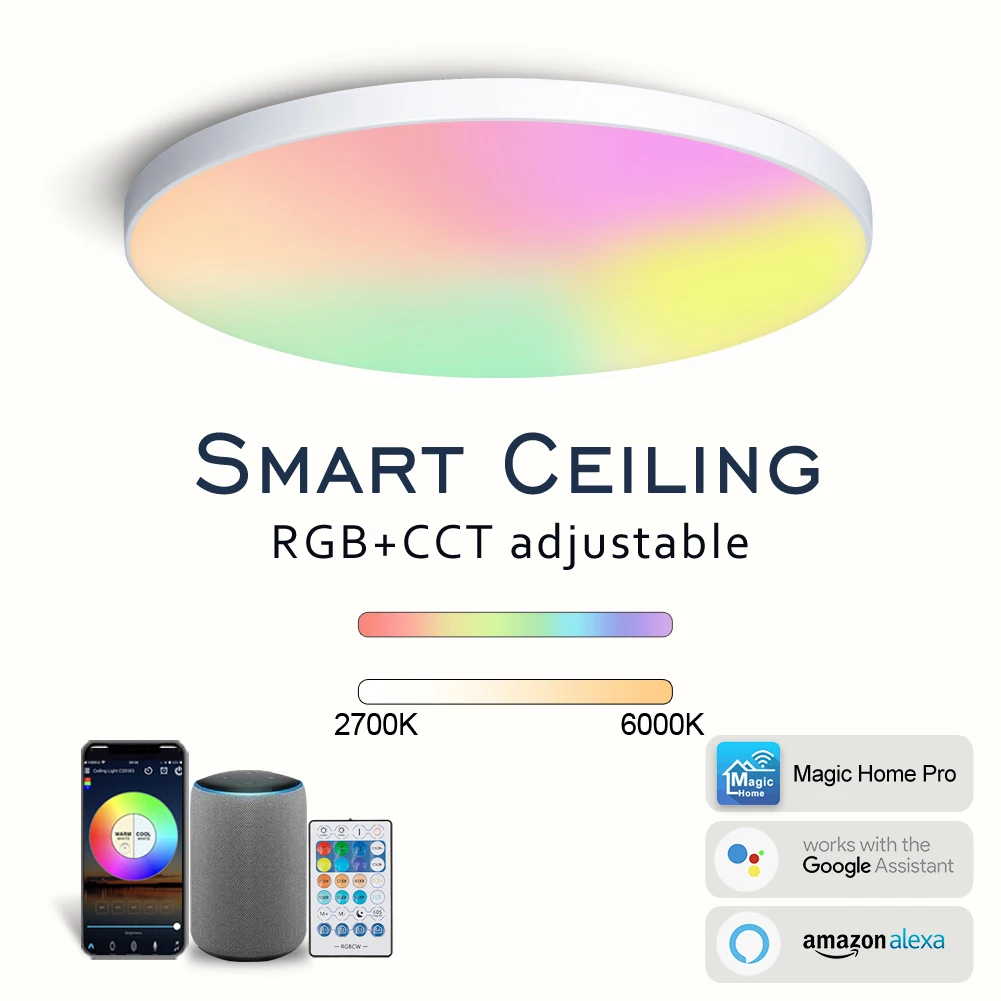 MARPOU RGB Smart Ceiling light 220V 30W Smart lamp for room App Voice Control Alexa/Google Remote Control led lights For Bedroom