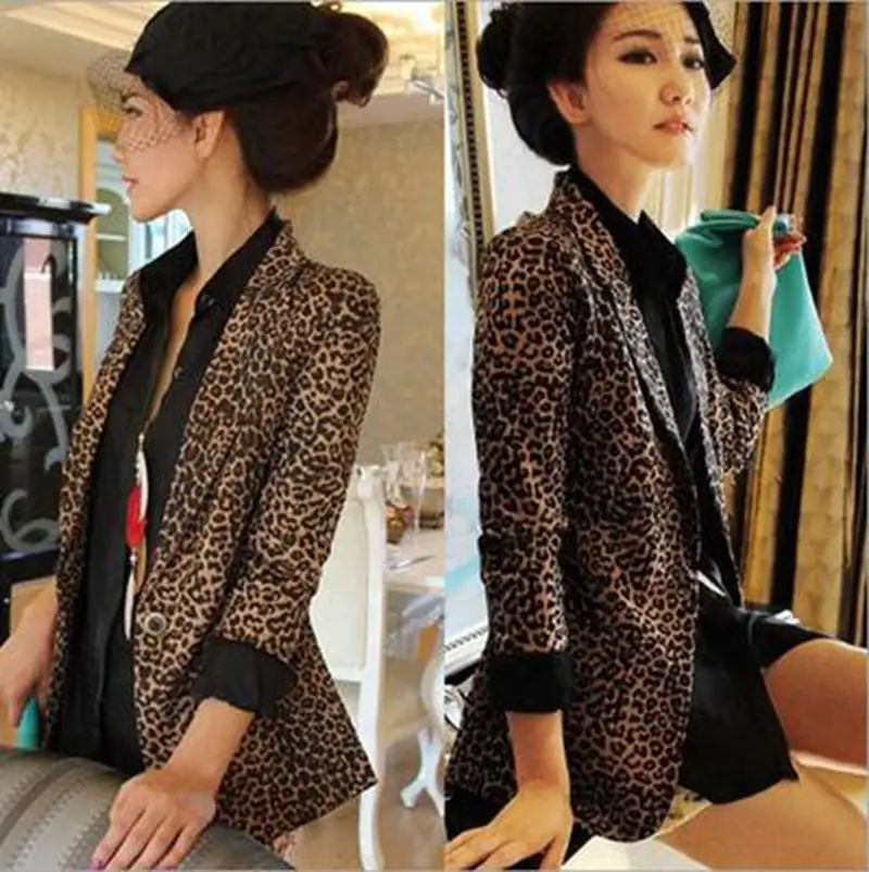 2025 Nuevo traje casual coreano Sle para mujer Slim Fit Long Sve con estampado de leopardo Jaet longitud media Poliéster Commute Sle One Bu...