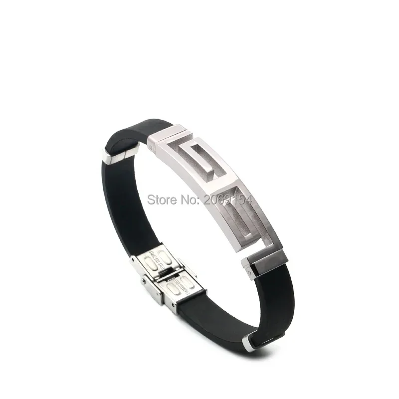Loe | Men High Quality Black Bangle.New Fashion.Great Wall Pattern. Silicone Charm Party Gifts.21cm.Gold Color.Hip Hop