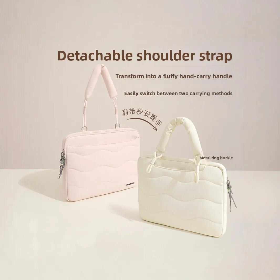 Lightweight nylon fabric laptop inner bag, multi-layered large-capacity, simple 14-inch computer handbag
