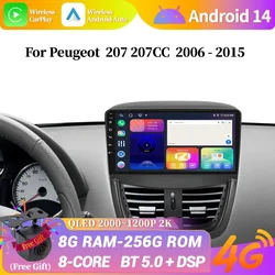 For Peugeot 207 207CC 2006-2015 Multimedia Car Radio Stereo Auto Radio Android 14 GPS Wireless BT Carplay Head Unit Screen