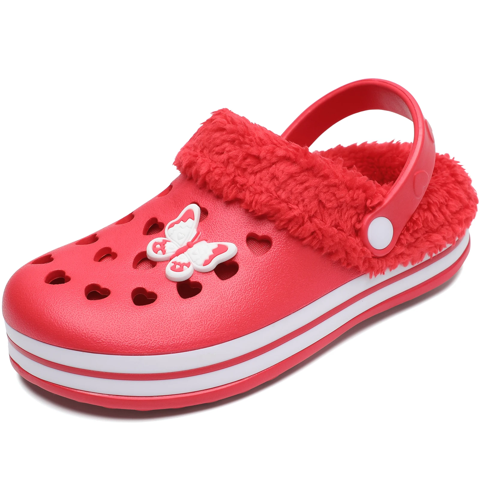 Casual Plus Fleece Clogs With Cute Cartoon Charms For Girls, Lightweight Anti Slip Clogs For Indoor Outdoor, Winter