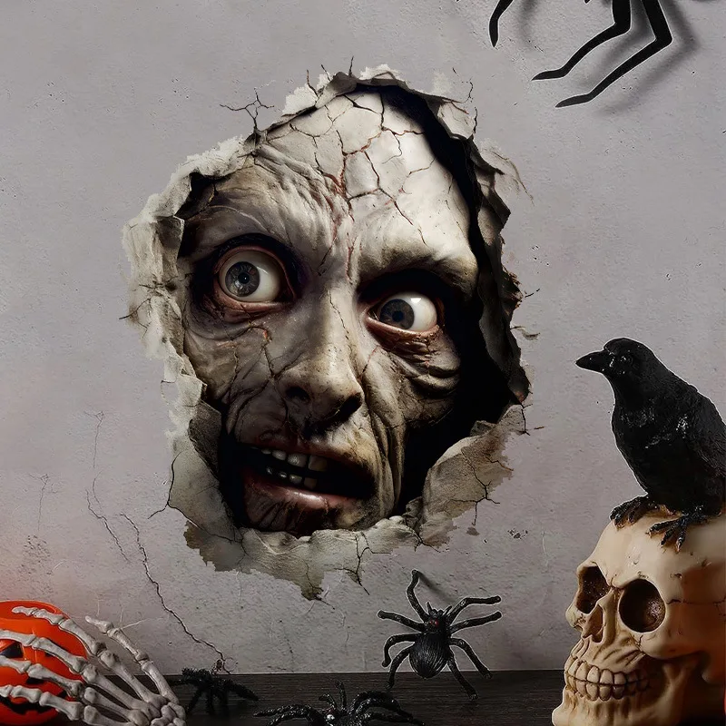 Halloween Decoration Horror Zombie Red Eye Monster Wall Sticker 3D House Scary Skull Halloween Party  Window Sticker