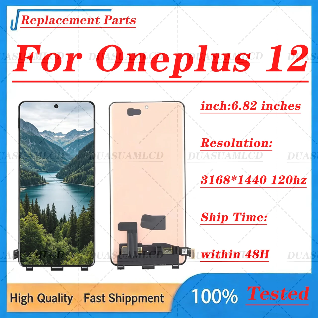 for OnePlus12 LCD Display Original OnePlus 12 6.82 inch 120Hz 2K Display with AMOLED Screen with Fingerprint. Replacement Parts