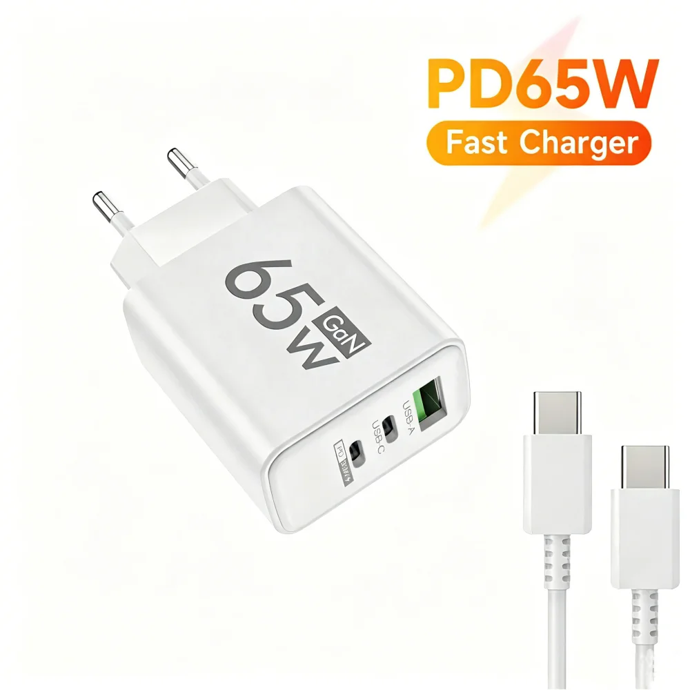 3 Ports 65W GaN USB PD Charger Fast Charging Phone Adapter Type C Fast Charger EU/US/KR Travel Plug For iPhone 17 Samsung Xiaomi