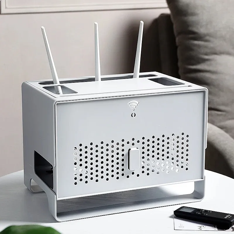 Ventilated Router Organizer Box, Heat Dissipation Power Strip Holder, Easy Disassemble Cable Management for Home Media