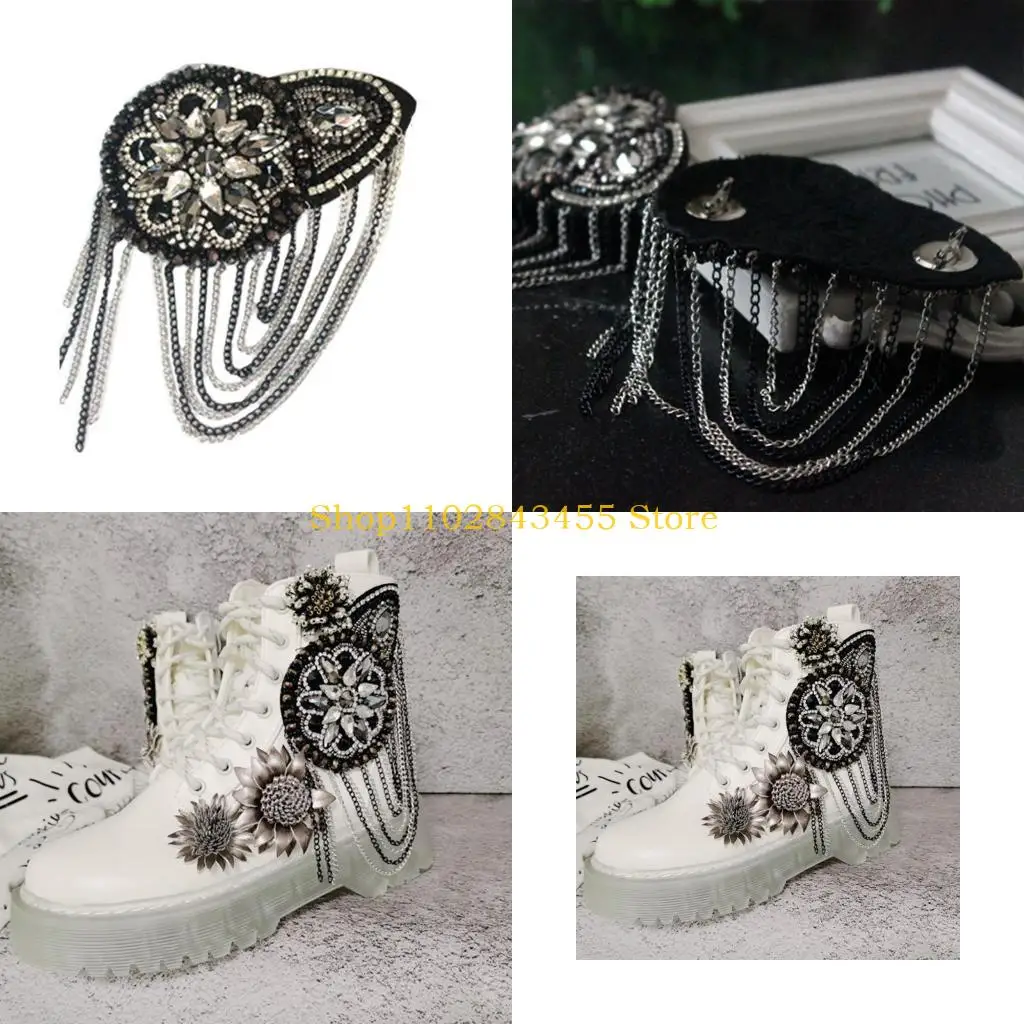 

49MC Tassel Epaulet Tassels Shoulder Pads Rhinestones Shoulder Jewelry Vintage Tassel Link Shoulder Epaulet Gothic Punk