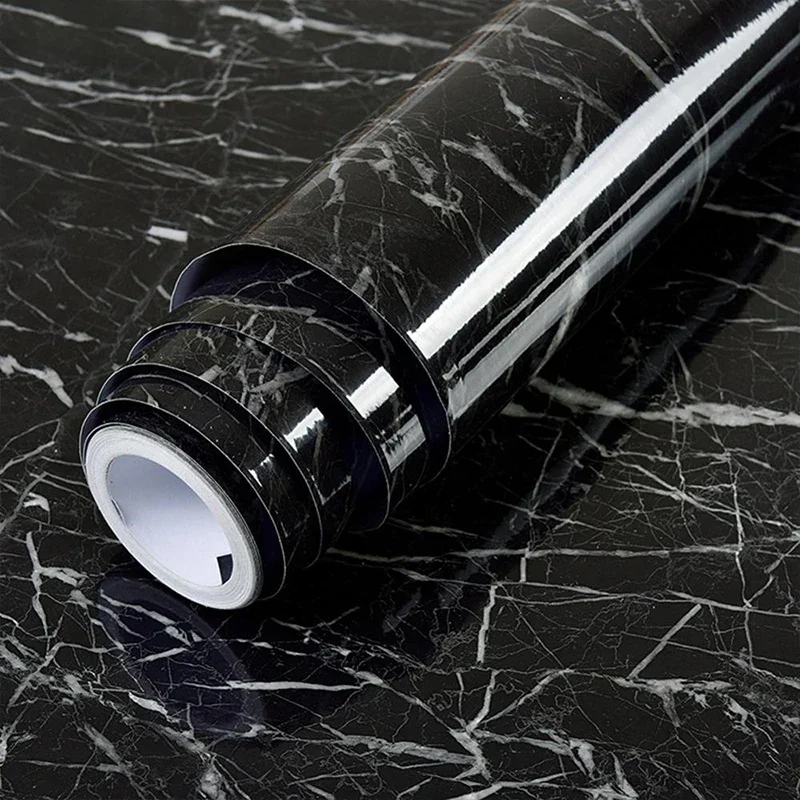 Black Marble Waterproof Oil-proof Self Adhesive Vinyl Wallpaper Wall Stickers Bedroom Bathroom Kitchen Cabinet Furniture Recap