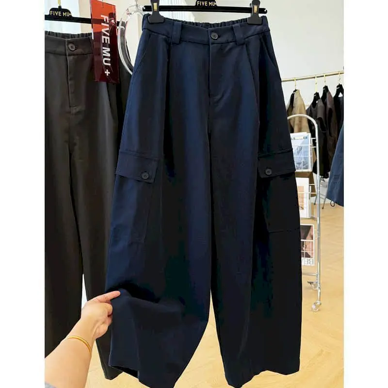 Cargo Pants Women Large Size Sporty Workwear Korean Style Casual Elastic Waisted Trousers Streetwear Clothing Wide Leg Pants