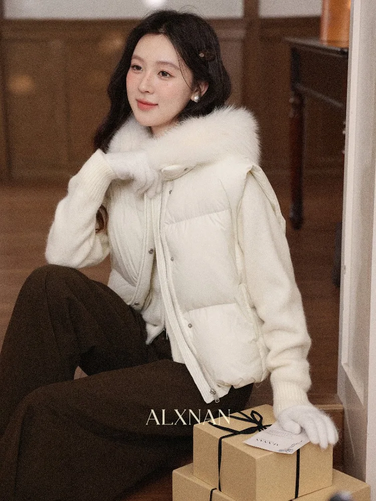 ALXNAN Women's Down Vest 90% White Duck Down Winter Outerwear Warm Sleeveless Jacket Fashion Quilted Coat for Ladies L59373