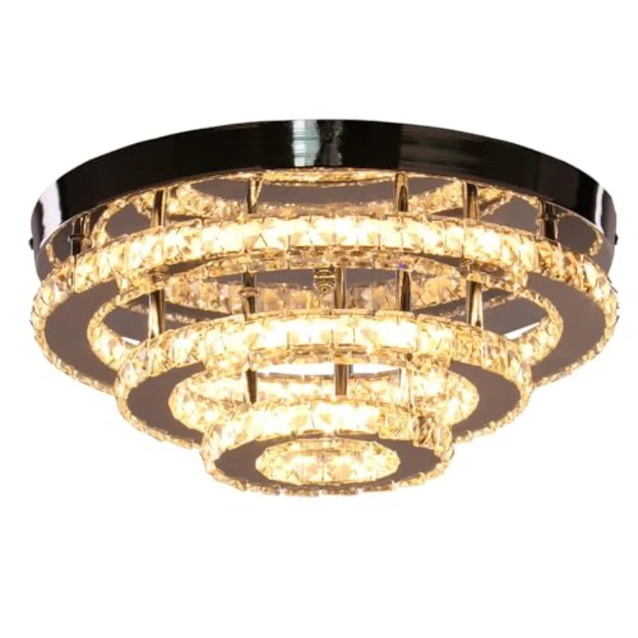 

Modern LED Crystal Chandeliers 3-Tier Flush Mount Ceiling Light Fixture Round LED Crystal Chandelier Light for Bedroom Bathroom