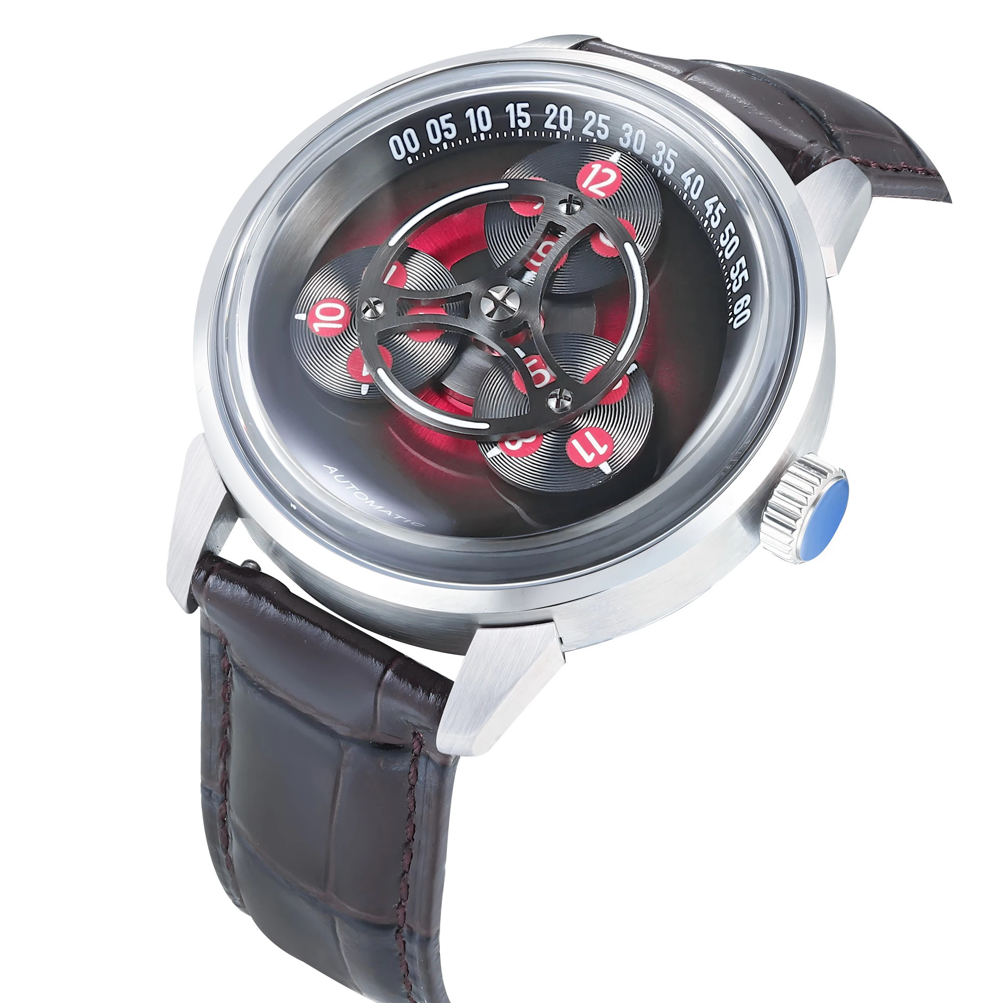 ENITON Jam Tangan Otomatis Pria Baja 316L Jepang 8215 Tali Kulit Jam Tangan Modis Kedap Air Jam Tangan Mekanis 5ATM Barang Baru