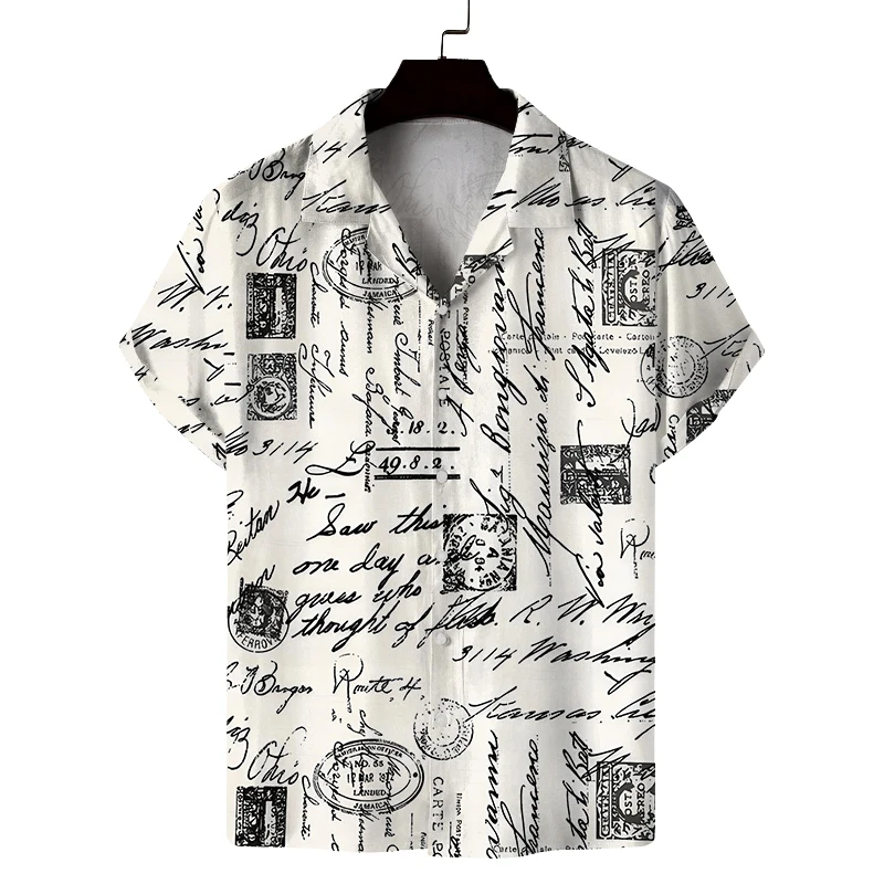 New Men's Summer Shirt Retro Style Old Newspaper Printed Shirt Casual Comfortable Versatile Breathable Top