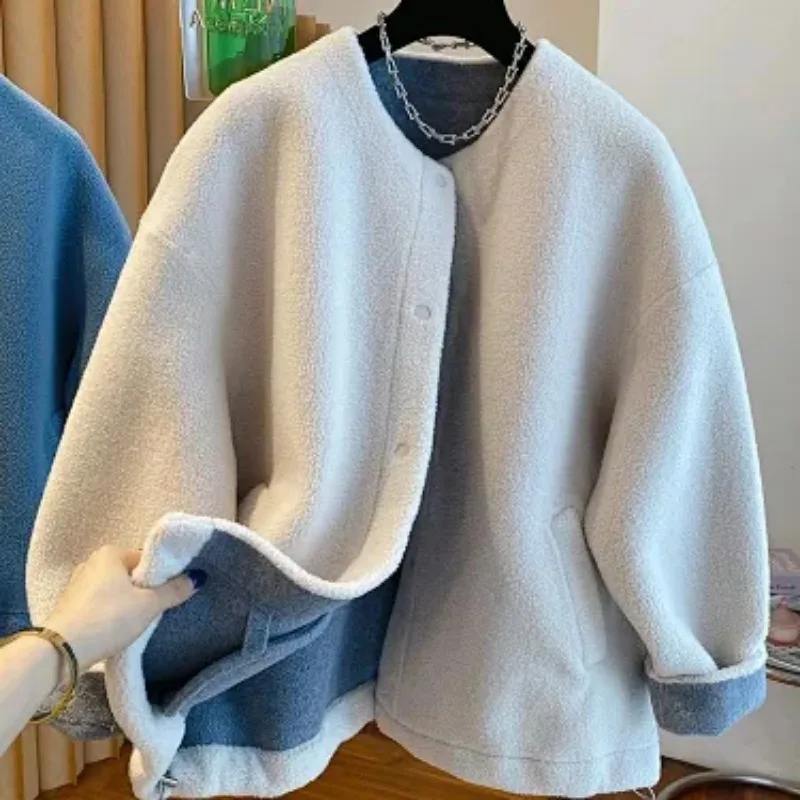 Women's Korean Style Loose Fleece Coat Autumn Winter Thick Fluffy Sherpa Jacket